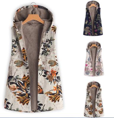 Damen-Weste im Retro-Stil mit Kapuze, ärmellos, Plüsch, Baumwolle und Leinen, für Herbst/Winter
