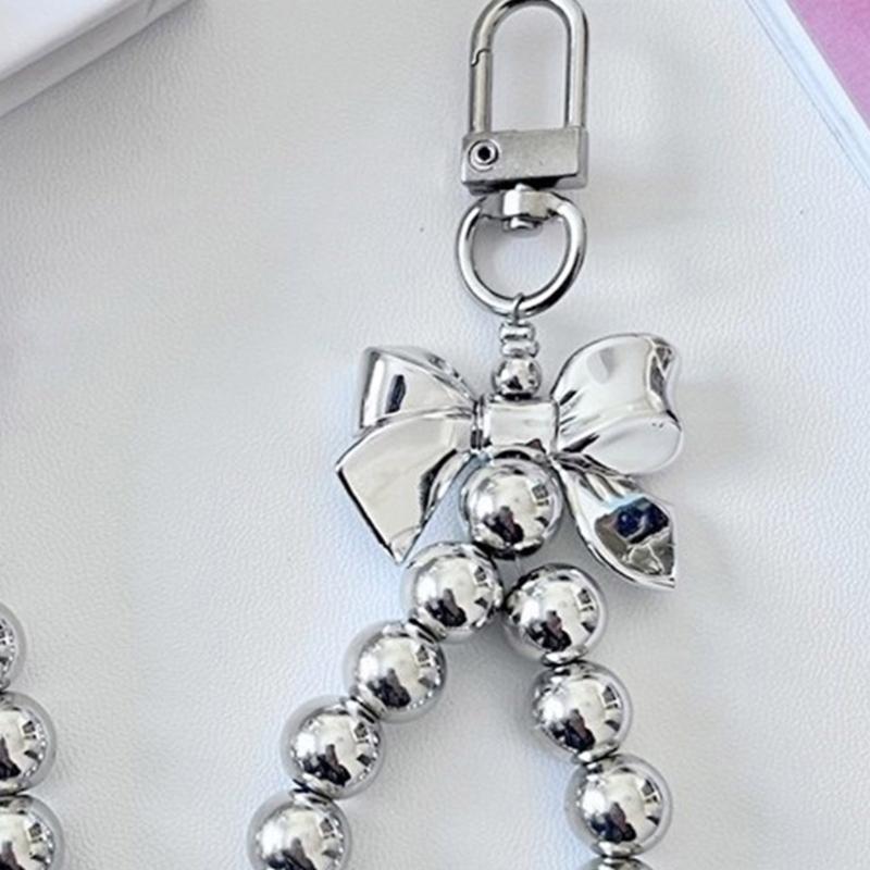 Fashion Bowknot Keychain Pendant Sweet Cute Beaded Keyring Hanging Decorations for Purse Bag Backpack Handbag Wallet