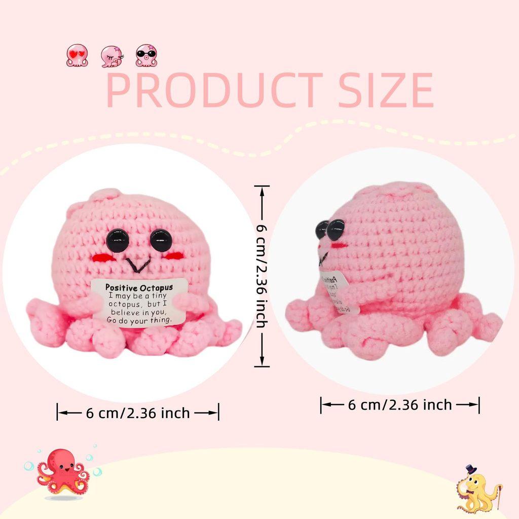 Rosa Krake Positives Häkeltier Puppe Mit Karte Schreibtischornament Emotionale Unterstützung Handgefertigt Gestrickt Aufmunterungs-Spielzeug