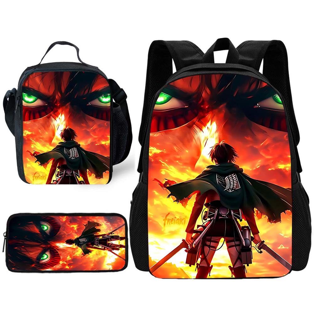 Child School Anime AttackS On Titan Backpack with Lunch Bags ,Pencil Bags ,School Bags for Boys Girls Best Gift