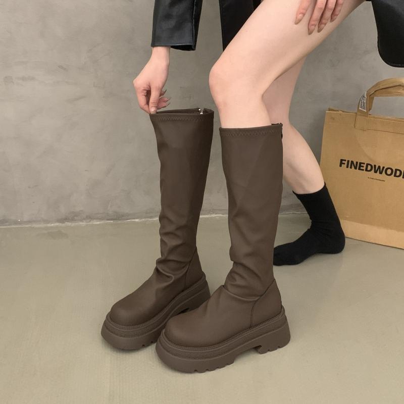 Fashion Autumn Winter Cosy Soft Leather Woman Knee High Boots Designer Round Toe Long Booties Square Heels Shoes