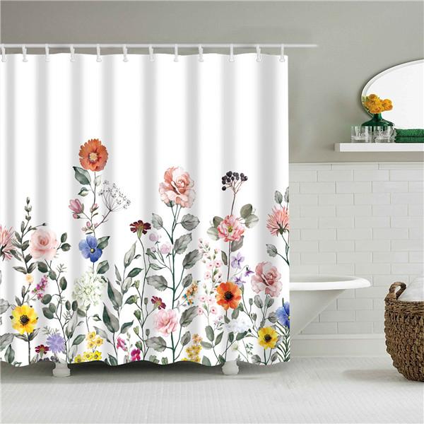 Plant Series Shower Curtain Bathroom Waterproof Polyester Shower Curtain Flower Print Curtains for Bathroom Shower With Hooks