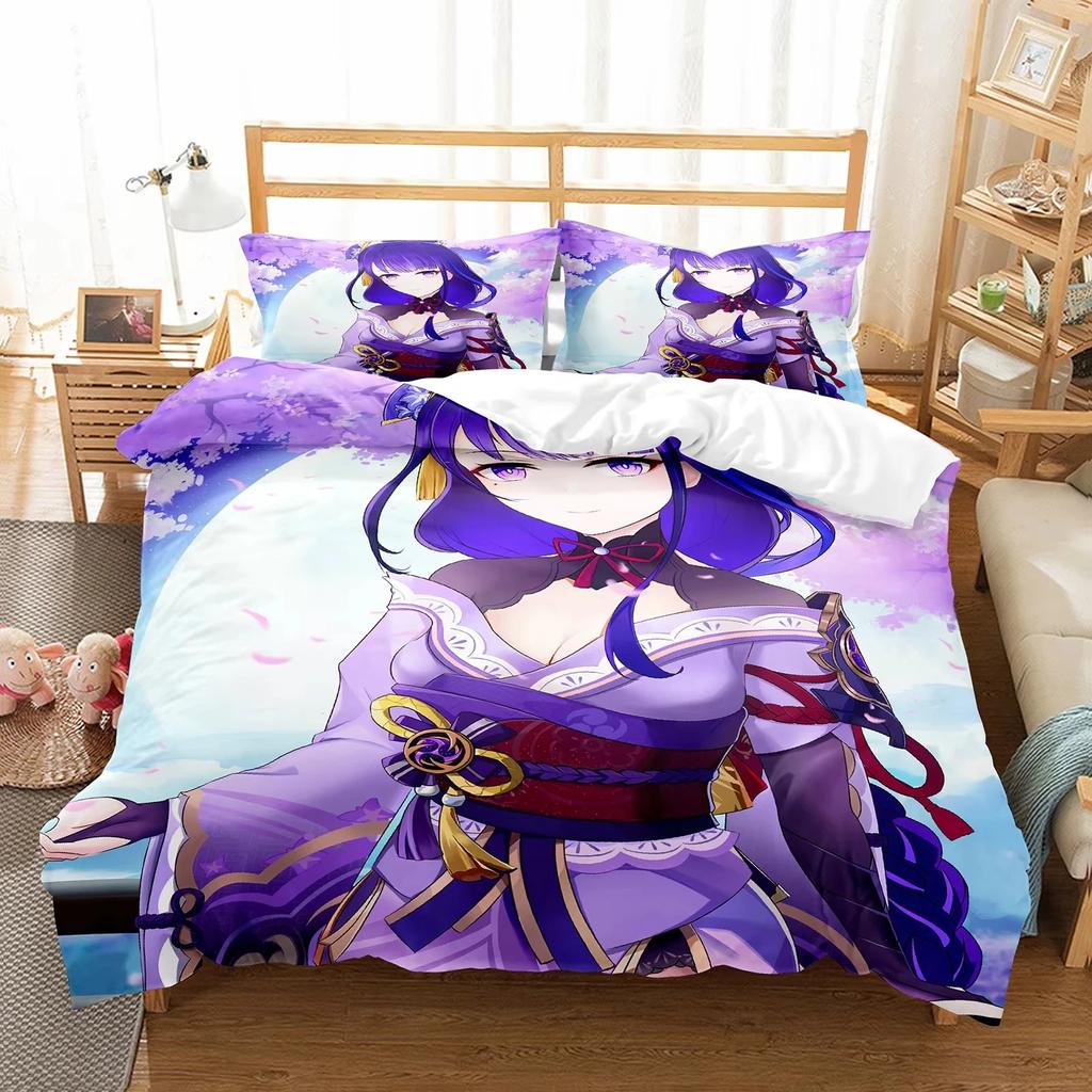 Anime Girl Genshin Impact Beelzebul Bedding Collection Duvet Cover Bed Collection Quilt Cover Pillowcase Comforter King Queen Size Boys Adult