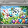 2D Spring Floral Easter Background, Happy Easter Bunny & Eggs Backdrop for Party Events
