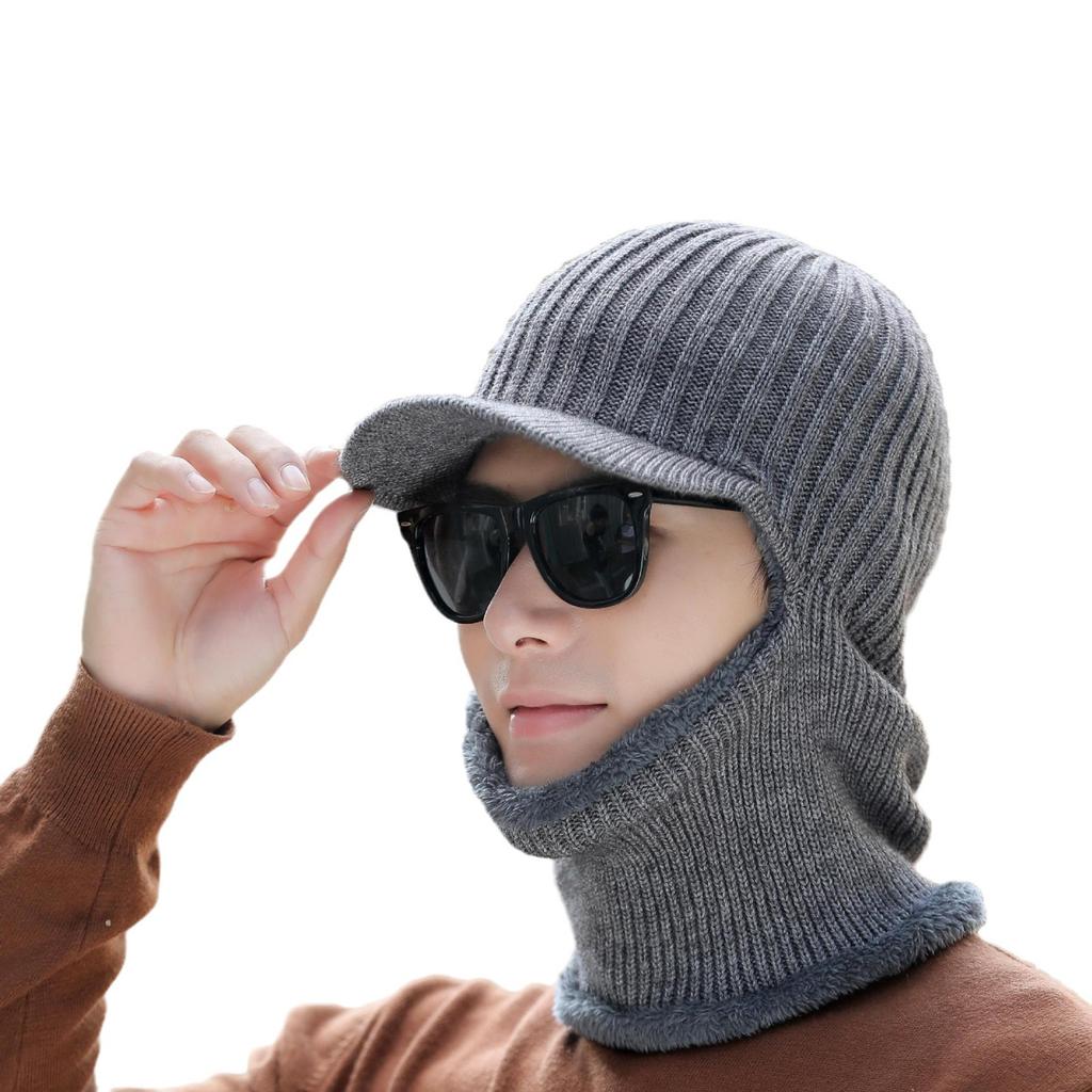 Hat Men's Winter Outdoor Knitted Wool Hat Men's Warm Ear Protection Plus Velvet Thickened Winter Cycling Wool Hat