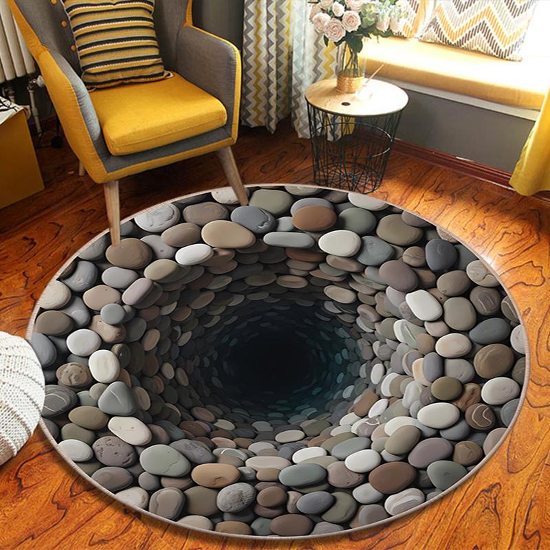 3D Vision Stone Round Area Rug,Carpet Rug for Living Room Bedroom Sofa Playroom Decor,Non-slip Floor Mat