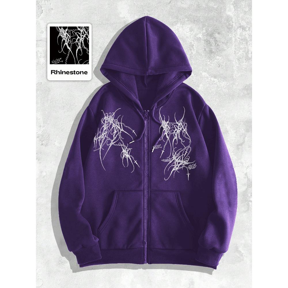 Herrs Huvtröja med Dragkedja - Heltäckande Dragkedja, Svart Höst/Vinterfärg, Urban Streetwear