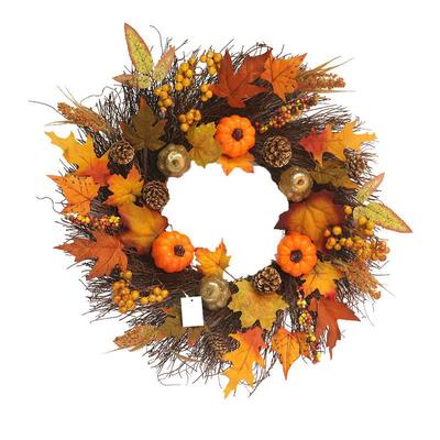 Couronne de Citrouilles Feuilles d'Érable Décoration de Porte d'Entrée Couronne Artificielle Décorative Thanksgiving