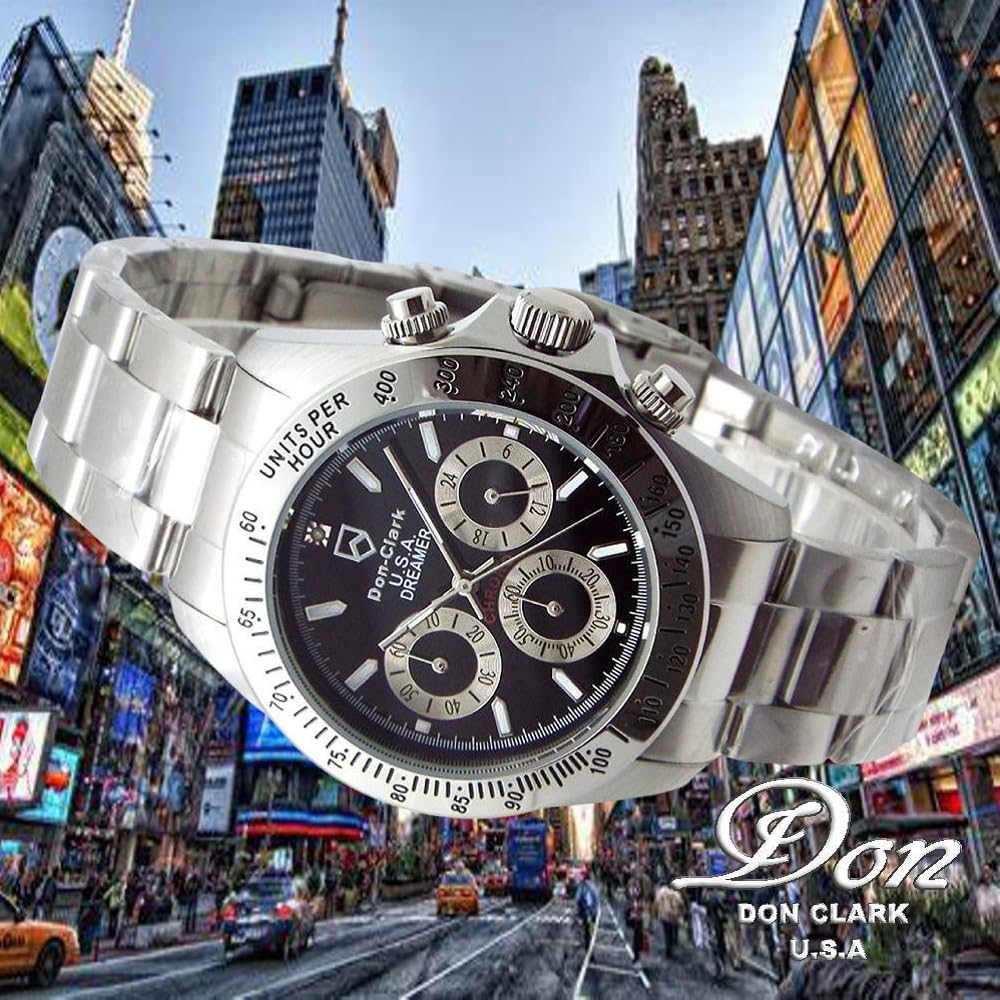 Dan Clark Uhr Chronograph Ausgestattet mit japanischem Uhrwerk Kristallglas Schwarzes Zifferblatt 10 ATM wasserdicht Natürlicher Diamant Komplett aus rostfreiem Material