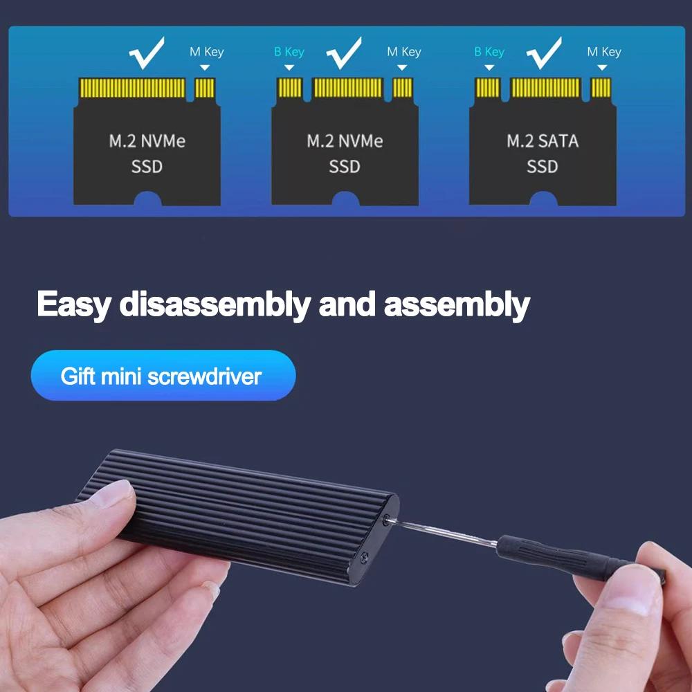 M2 SSD Case M.2 NVMe SATA SSD Enclosure M.2 To USB Type C SSD Adapter 10Gbps USB 3.1 External Case Supports M and B and B&M Keys