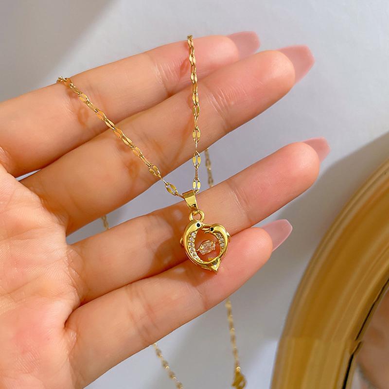 Couple Mother And Child Dolphin Beating Zircon Pendant Necklace For Women Don'T Fade Heart Animal Jewelry Kid Birthday Gift