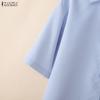 ZANZEA Women Casual Turn Down Collar Solid Color Loose Half Sleeve Blouse