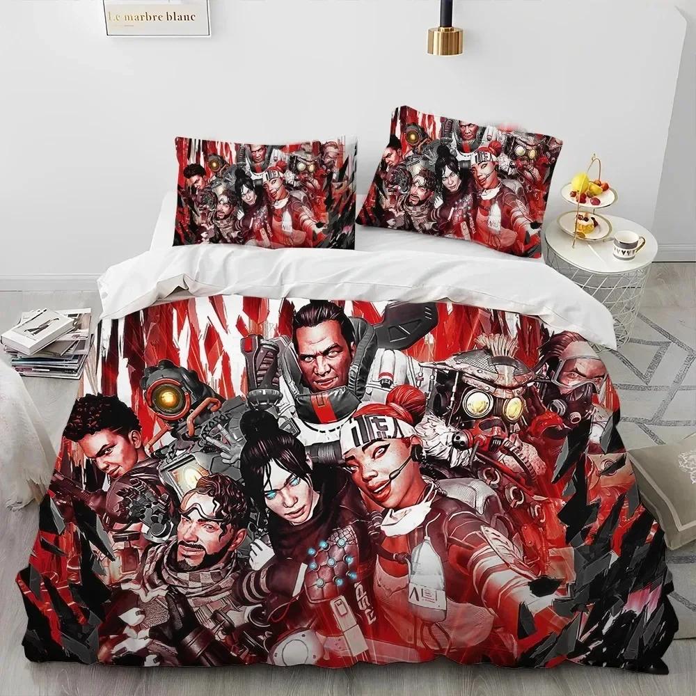 A-Apex Legends Game Gamer Cartoon Bedding Set Printed Bed Set With Pillowcase Bed Duvet Cover Soft Single Double Queen King Size