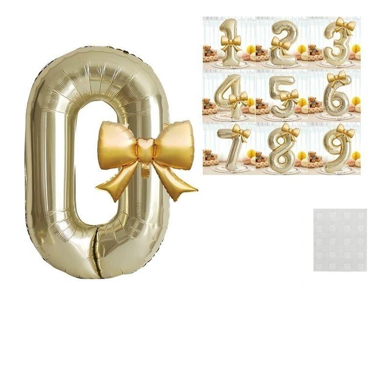 Pink Bows Number Foil Balloons 32Inch Cream Beige Number Digit Balloons with Pink Bows for Birthday Coquette Themed Party Decor