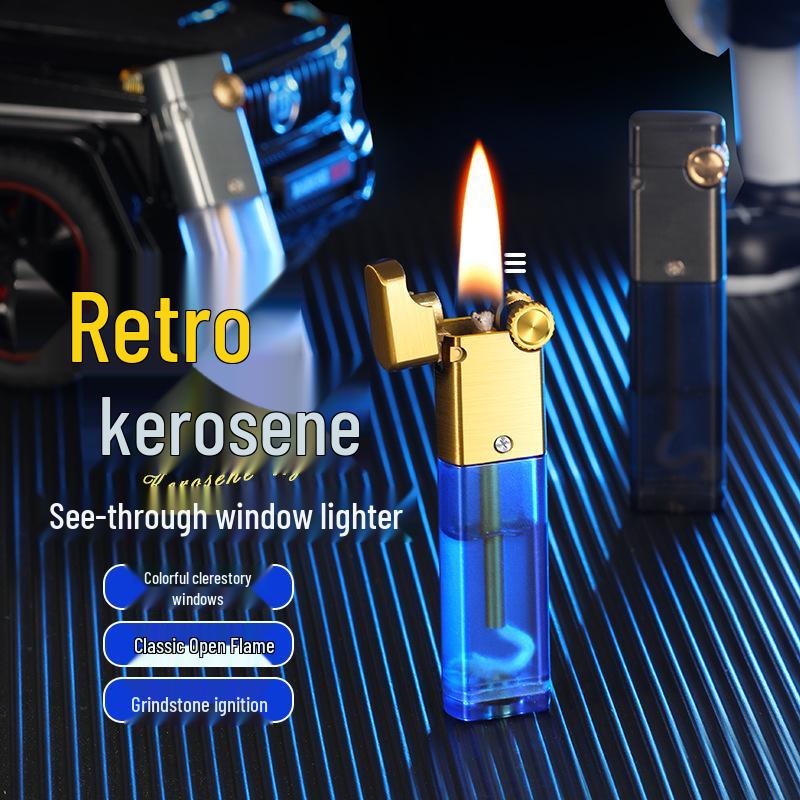 XF-FG201 Slim Transparent Oil Tank Metal Kerosene Lighter - Portable Gift Option