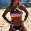 Rainbow Crop Tube Swimsuits Bathing Suit Push-Up Beachwear Women String Lace Up Bikini Set Swimwear Padded Bra Bathing Suits