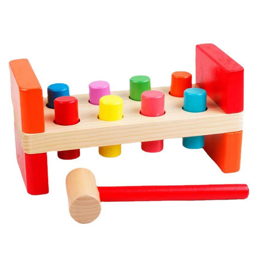 Educational Toy For 2 Years Old Colorful Wooden Knocking Stand For Toddler