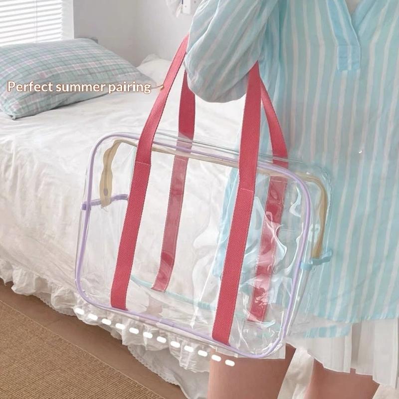 Large Capacity Pvc Transparent Jelly Handbags Washing Bag Summer Outdoor Beach Tote Waterproof Swimming Storage Bag