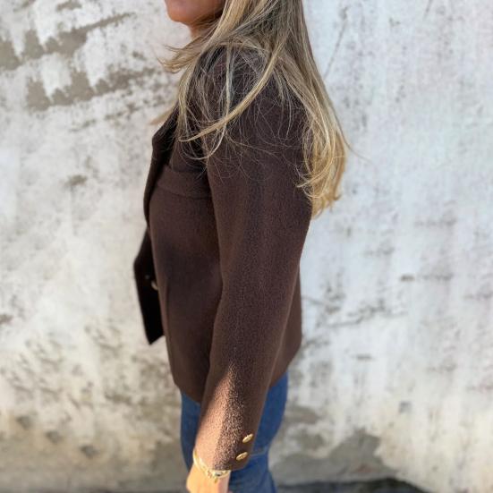 Women's Cropped Trench Coat Notched Lapel Double Breasted Pea Coat Office Work Blazer Jacket Fall Winter Outwear