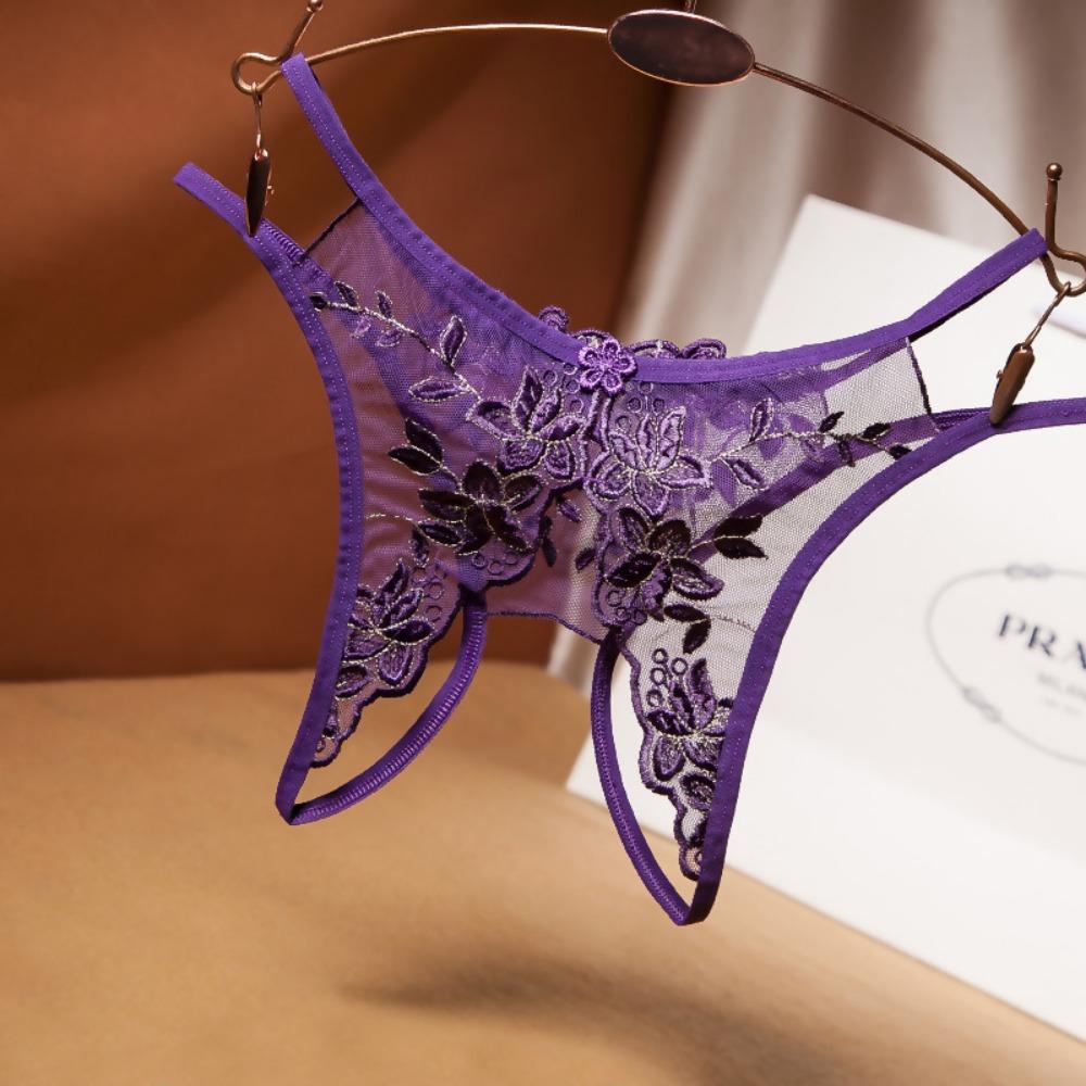 Sexy Lace-up Large-size Embroidered Panties, Ultra-thin and Hot Temptation Straps, Fun Open Crotch Free Thong Women 3039