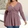 Women's Plus Size Shirt Long Sleeve  Print Top Pleated Casual V-Neck Top