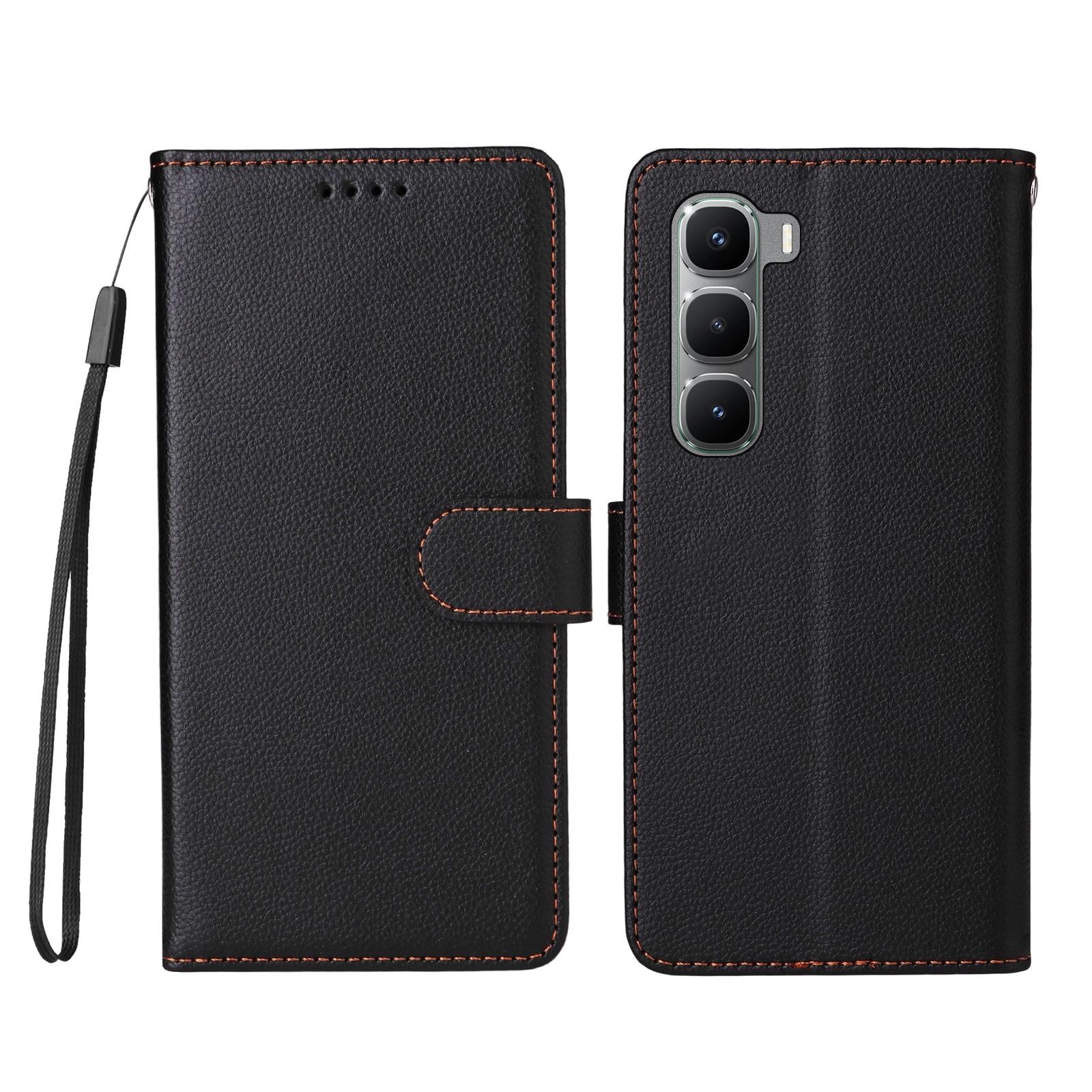 

For Infinix Hot 60 Pro 4G Case RFID Blocking 3 Card Slots PU Leather Phone Cover with Wrist Strap Black