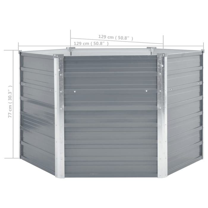 VidaXL Lit Surélevé Acier Galvanisé 129x129x77 cm Gris Jardinière Pot de Fleur 44856