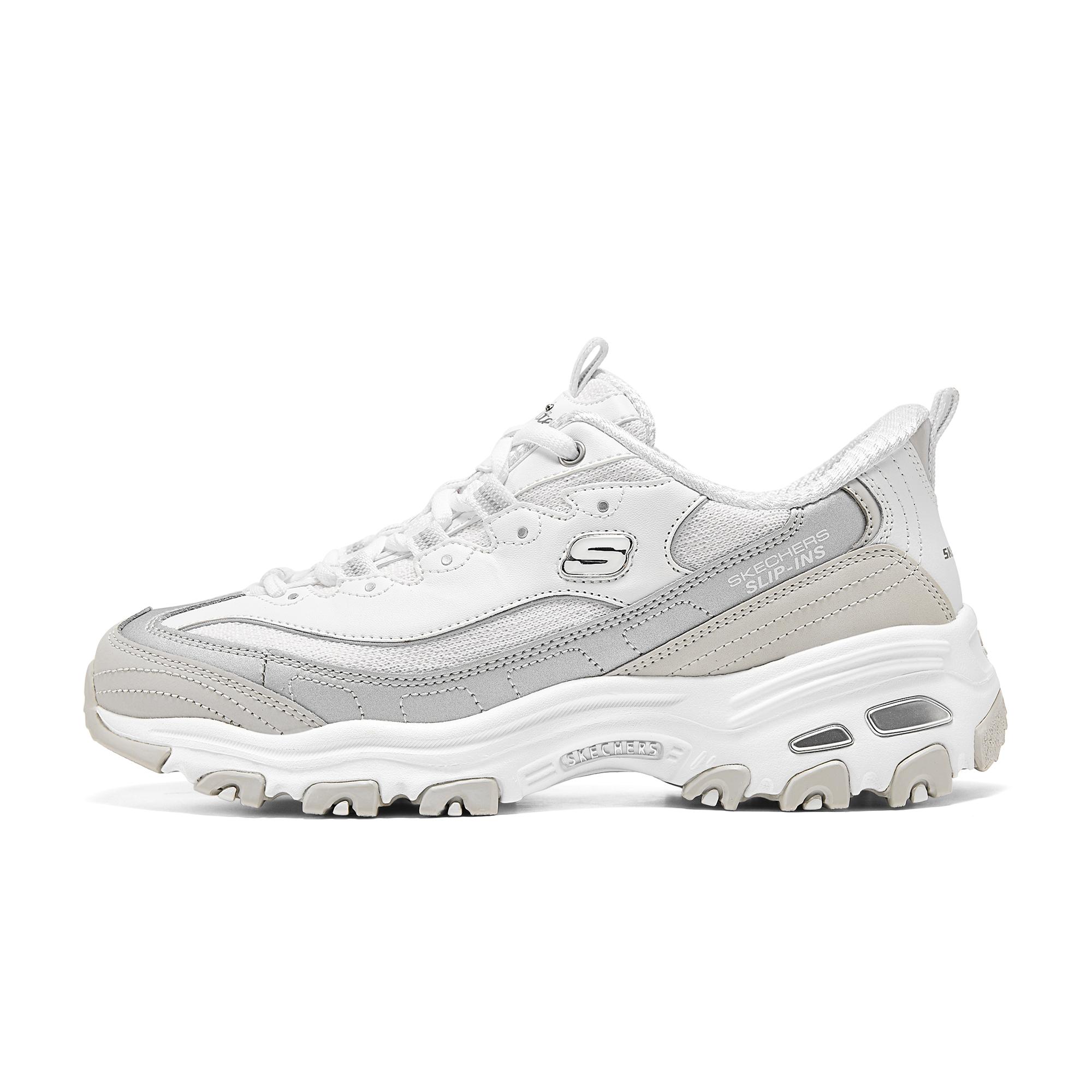 Skechers Women's Gray/White Dlites 1.0 Milk Tea Bear Trendy Low-Top Dad Sneakers Sneakers 150537-Wsl Cm