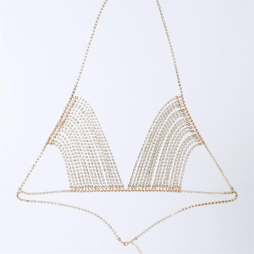 Europe and America Cross Border Multi-Layer Tassel Rhinestone Body Chains Chest Necklace Fashion Nightclub Trendy Breastpin