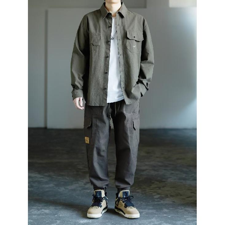 Spring and Autumn Cotton Long-Sleeved Shirt Workwear Retro Coat Mountain Casual Fashion Brand Ruan Handsome Shirt Men