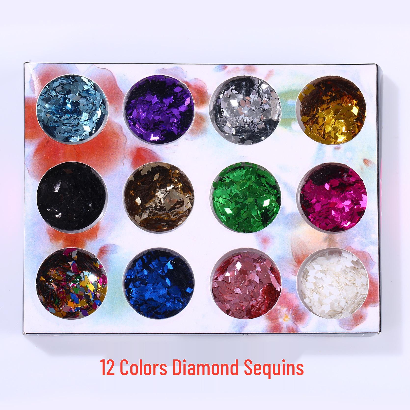 

12-Color Nail Art Glitter Powder Set - Shell, Pearlescent, Rhombus, Heart Designs for DIY Nails & Slime