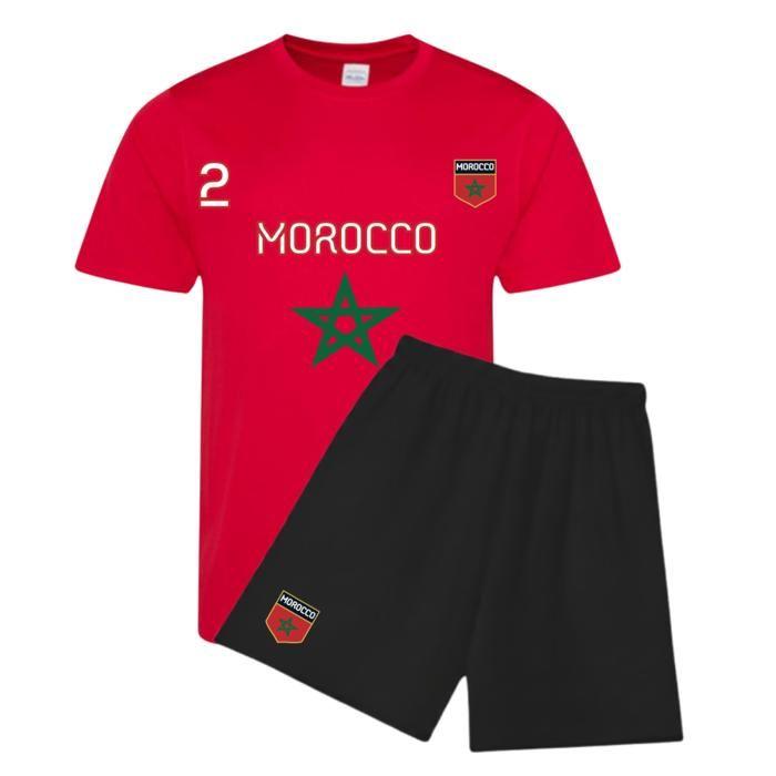 Ensemble Foot Enfant - NPZ - Inspiré Maroc - Maillot rouge & short noir - 100% polyester - 3-4 ans