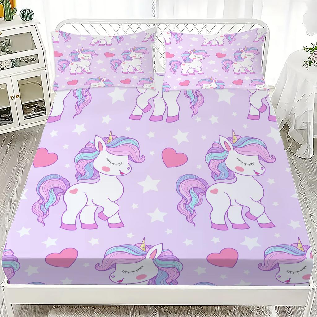 Pegasus 3D Unicorn Pattern Lovely Printed Fitted Sheet Including 1/2 Pillowcases Customized For Boys and Girls Kids Decor