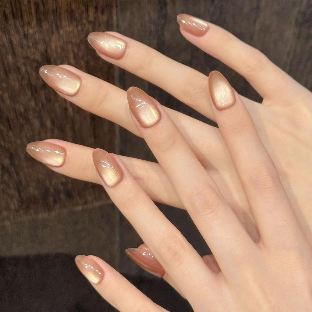 Glitzernde Aufklebenägel Kurz Mandel Gel Aufkleben Katzenaugen-Nagel Neutral Kurz Stiletto Falsche Nägel Acryl Oval Falsche Nägel Maniküre-Sets für Frauen