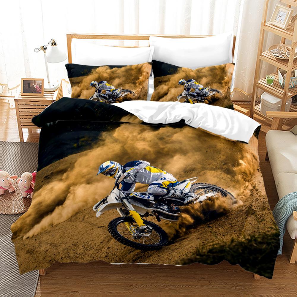 Dirt Bike Duvet Cover Motocross Bedding Set For Boy Motorcycle Rider Bedding Set King Polyester Comforter Cover With Pillowcase