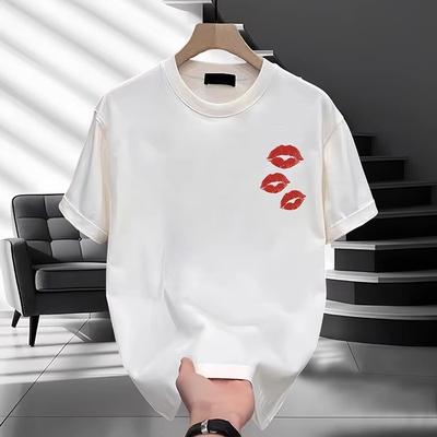 Camiseta de Algodão para Casais Manga Curta Preto Branco Tops Respirável Confortável Macio Casual Esportivo