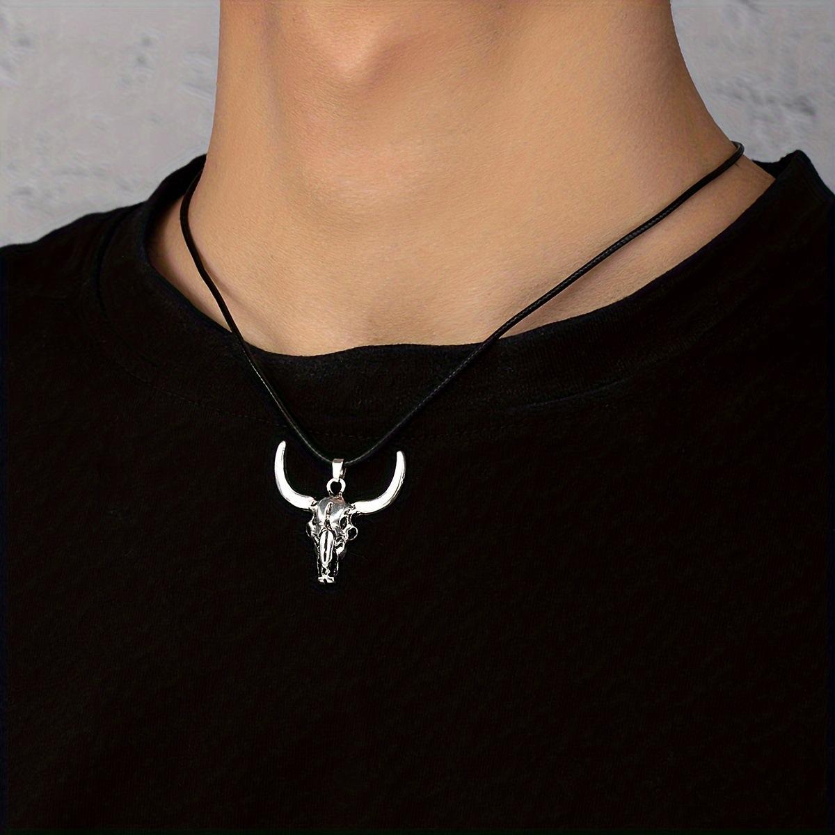 Zodiac Cow Long Horn Alloy Pendant Personalized Retro Necklace Animal Trend Jewelry платиновый