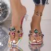 2026 Summer New Women Rhinestones High Heels Sandals Transparent Strap Party Shoes Women Fashion Crystal Heeled Slippers