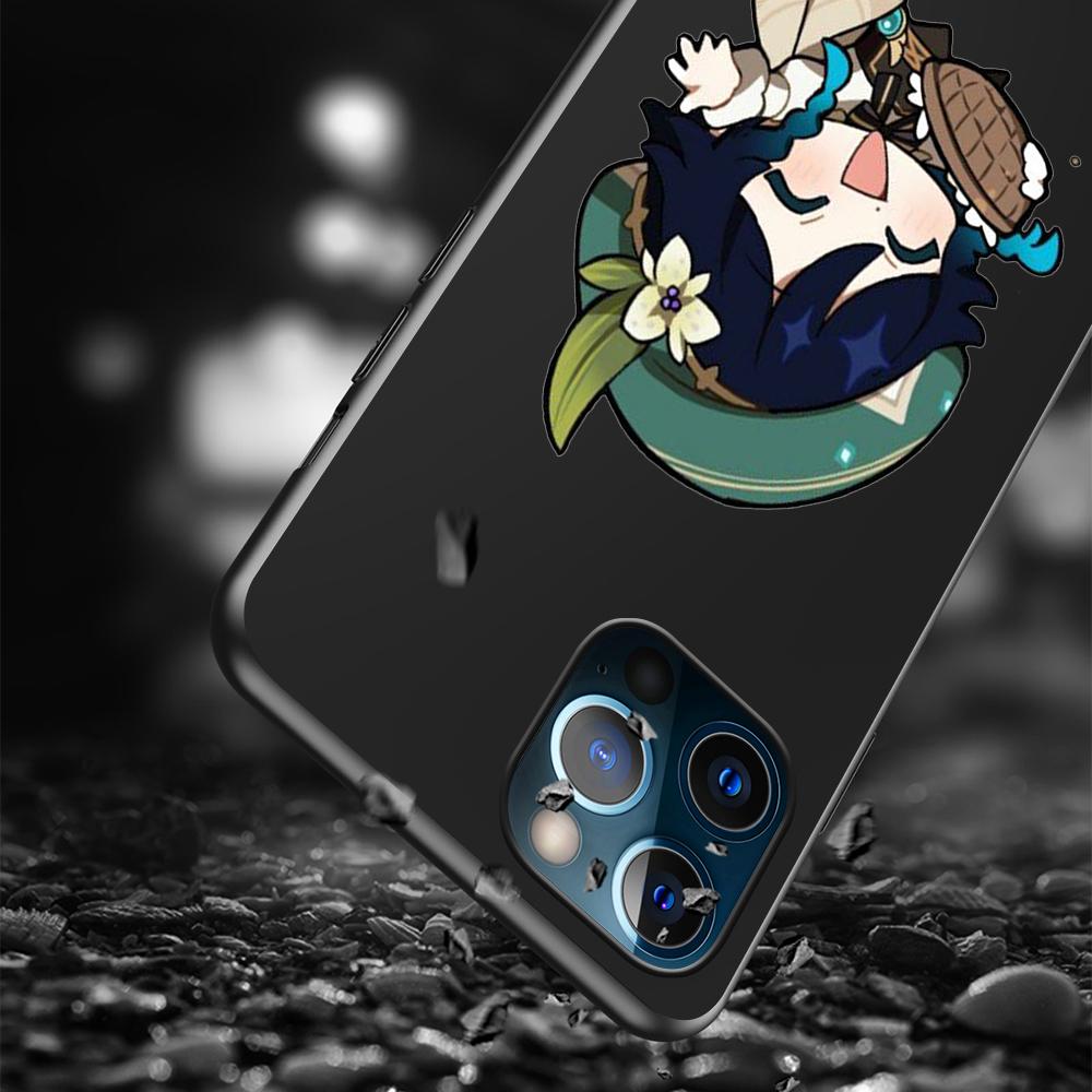 Phone Case for Apple iPhone 14 11 13 Pro Max 12 Mini XR 7 8 + SE 2020 XS 6 6s Plus 5 5s Genshin Impact Cute Silicone Black Cover