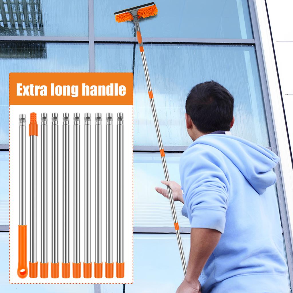 Extended Window Cleaning Kit 2 in 1 Double Sided Glass Squeegee Cleaner Duster Mop 180° Swivel Window Cleaning Tools