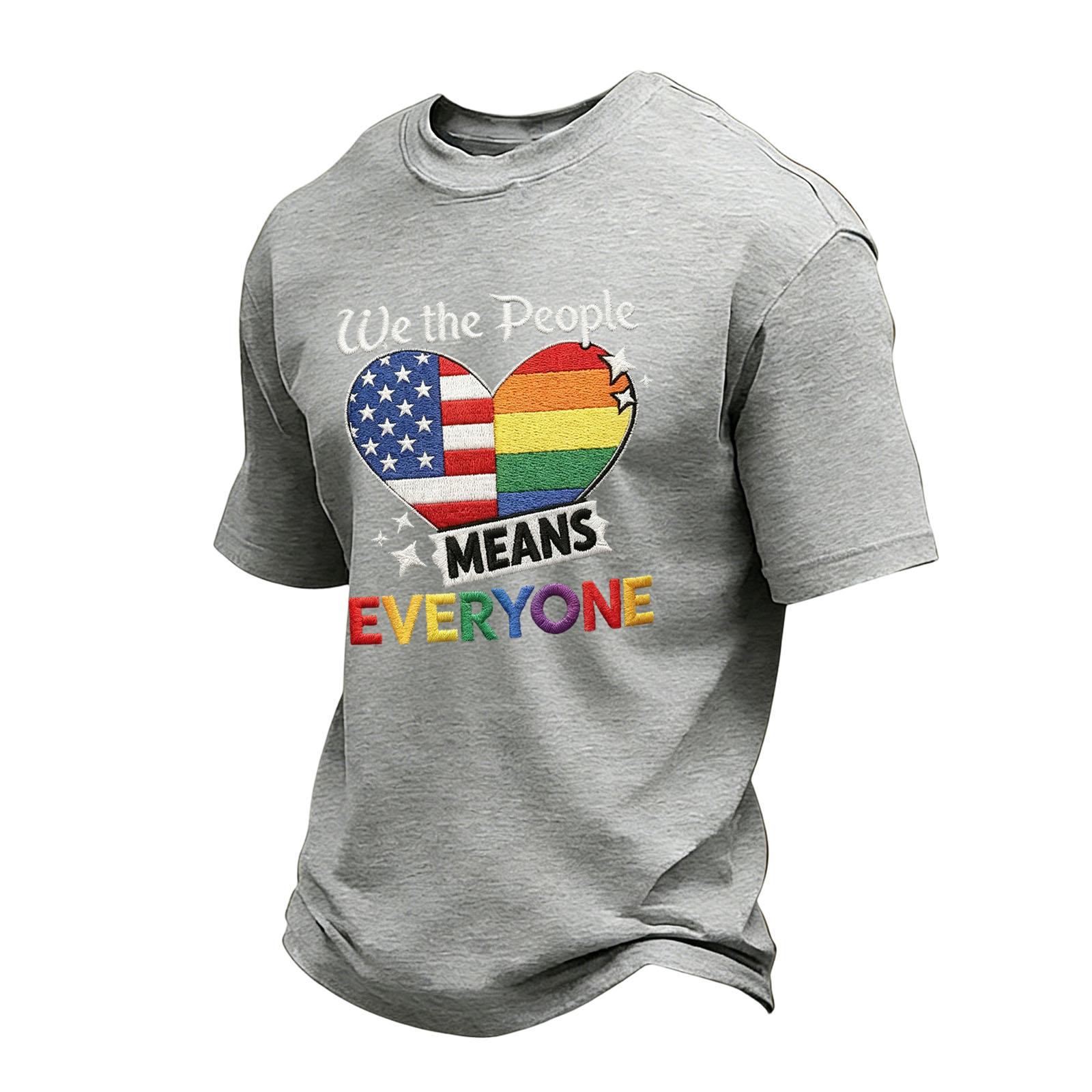 

Men s Casual Short Sleeve Crew Neck T-Shirt with Patriotic Heart Print and Lettering Graphic for Everyday Wear S