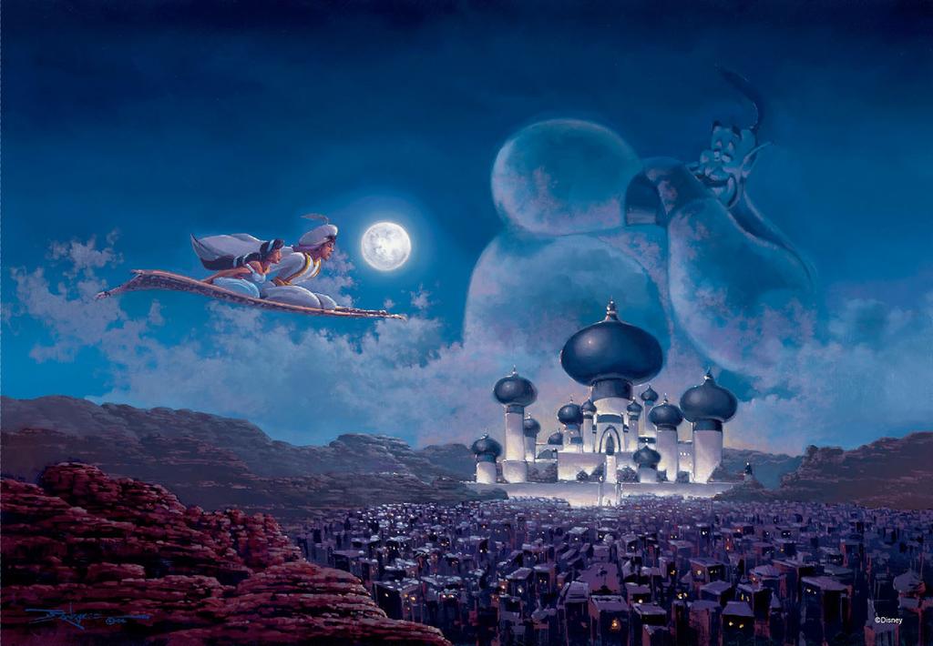 Tenyo [Made In Japan] 500-Piece Stained Art Gyutto Series Jigsaw Puzzle Disney Aladdin Flight Over Agrabah (25x36cm) DSG-500-436 with Service Card