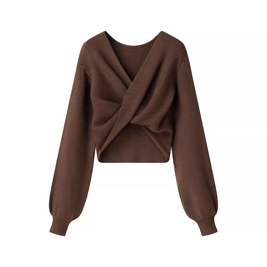 

2024 Осень/Зима Женский Шикарный Вязаный Пуловер С Длинным Рукавом L кофейный