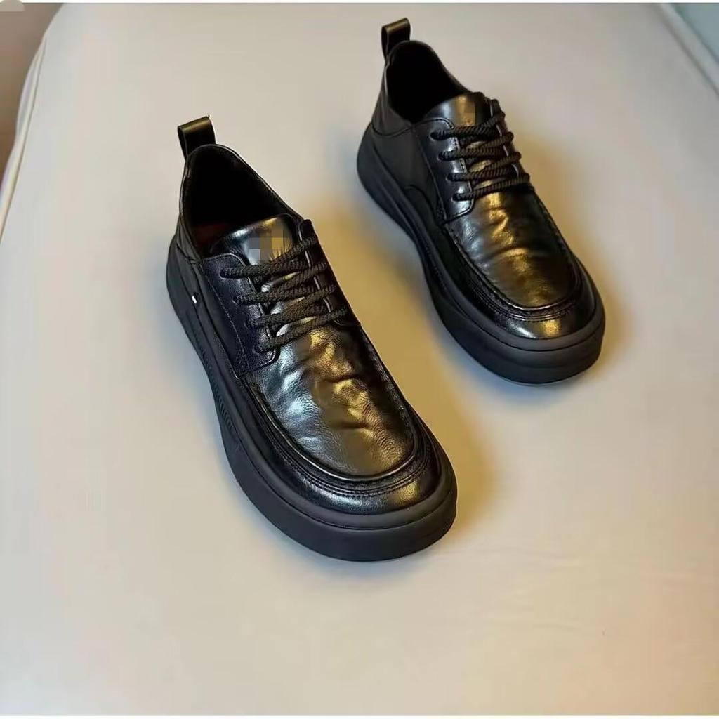 Men's Genuine Leather Derby Shoes Round Toe Lace-Up Comfortable Soft Sole Casual Sneakers Slip-Resistant Breathable Oxfords