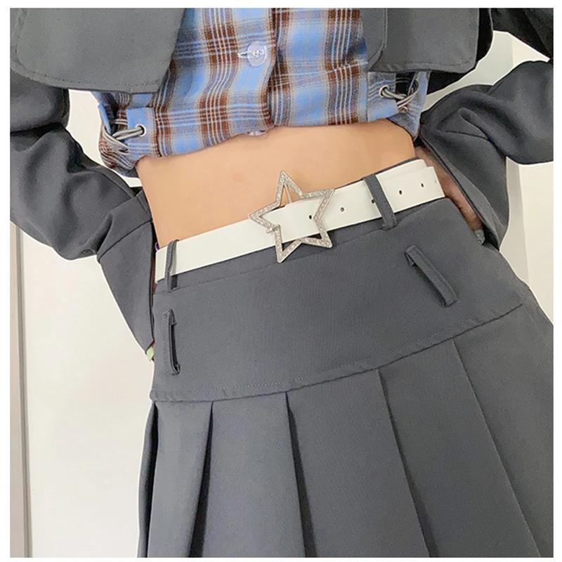 Curea cu strasuri Y2k pentru femei, curea cu cataramă Y2K cu stea, curea la modă pentru blugi, rochie din piele PU, decorațiune roz, talie NV005