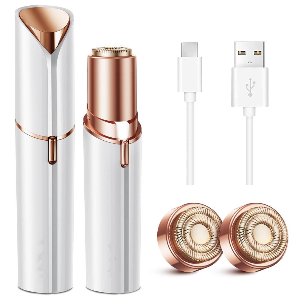 

Удаление волос на лице для женщин Безболезненная бритва для волос Перезаряжаемая 2 сменные головки Женская электрическая бритва для губ, подбородка, рук, удалитель усов