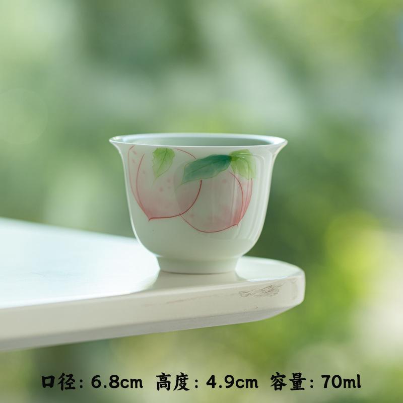 

Hand Painted Underglaze White Porcelain Stem Cup Turquoise Peach Design Chinese Style Gongfu Teaware for Tea Ceremony 35ml-70ml