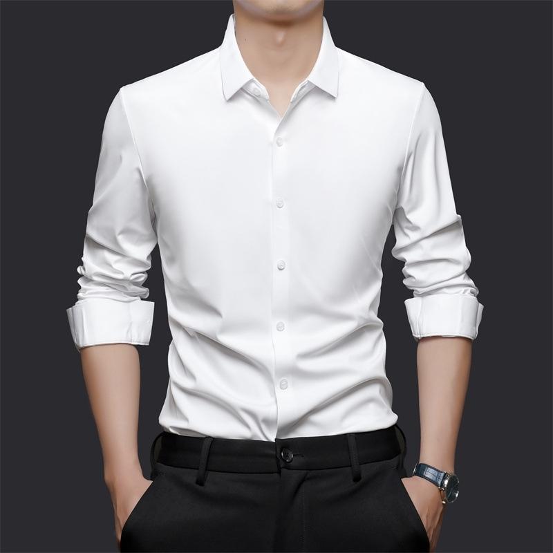 Men's Solid Color Long Sleeve Button Down Shirt Casual Slim Fit Turndown Collar Shirt