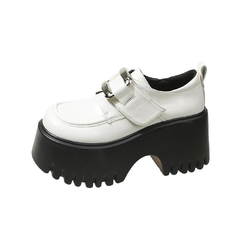 

Модные женские туфли на высокой платформе, осенние туфли на танкетке, повседневная обувь на каблуке 8 см, водонепроницаемые кожаные туфли, толстая подошва, женские кроссовки 38 белый