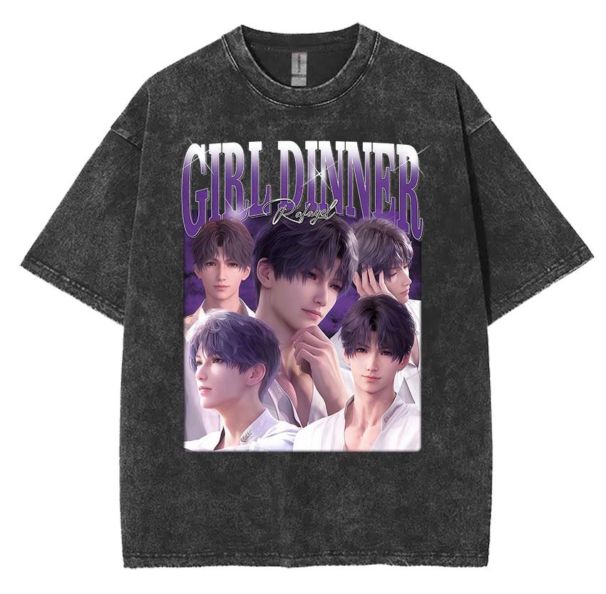 Funny Girl Dinner Caleb Graphic Tee Shirt Love and Deepspace Novelty Cotton T Shirts Fashion High Quality Vintage Washed T-Shirt